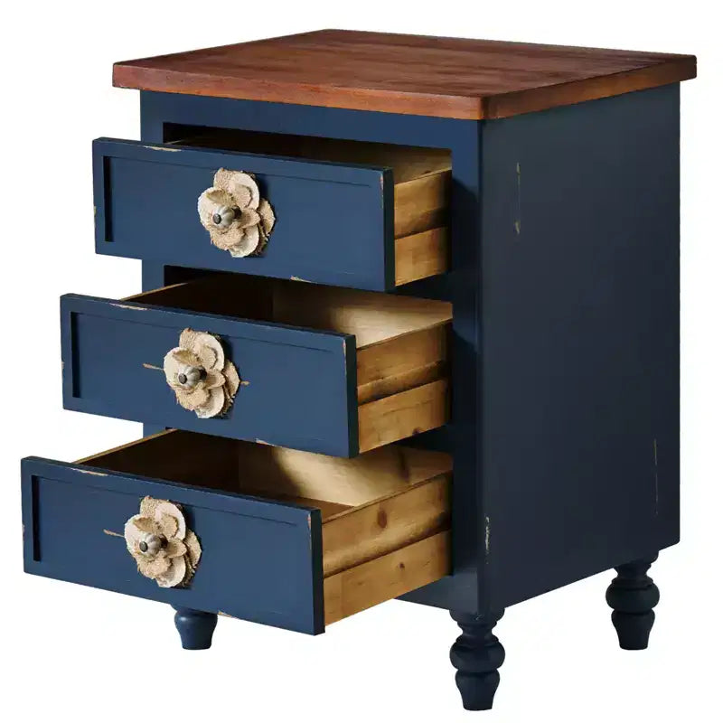 ModernLuxe Nightstand with 3 Drawers & Floral Knobs Vintage Farmhouse End Table Bedside or Sofa Accent Table
