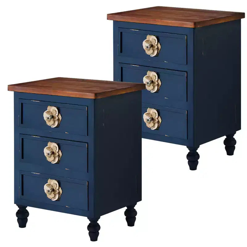 ModernLuxe Nightstand with 3 Drawers & Floral Knobs Vintage Farmhouse End Table Bedside or Sofa Accent Table