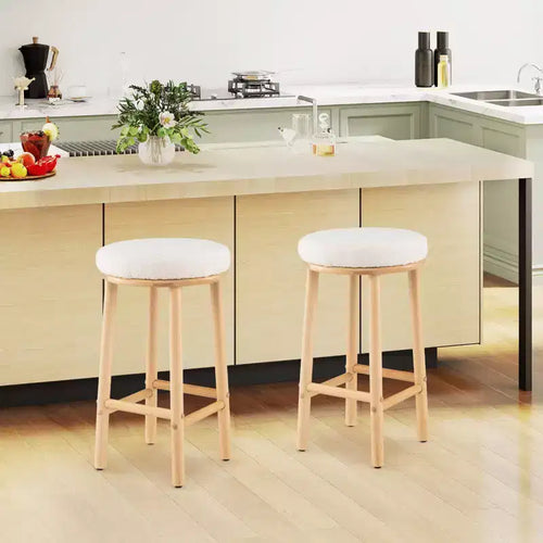 Costway 27 Bar Stools Set of 2/4 Upholstered Barstools with Boucle Fabric Seats Footrests