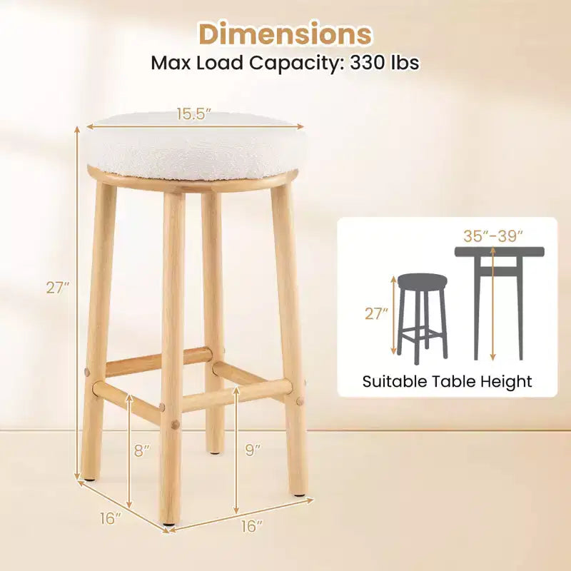 Costway 27 Bar Stools Set of 2/4 Upholstered Barstools with Boucle Fabric Seats Footrests