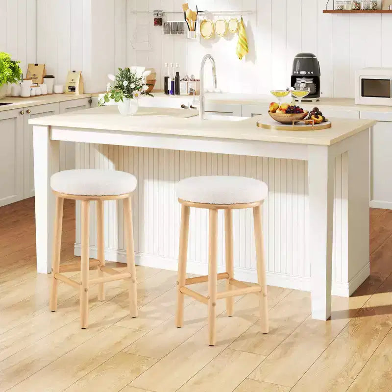 Costway 27 Bar Stools Set of 2/4 Upholstered Barstools with Boucle Fabric Seats Footrests