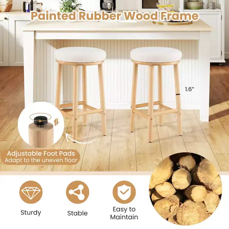 Costway 27 Bar Stools Set of 2/4 Upholstered Barstools with Boucle Fabric Seats Footrests