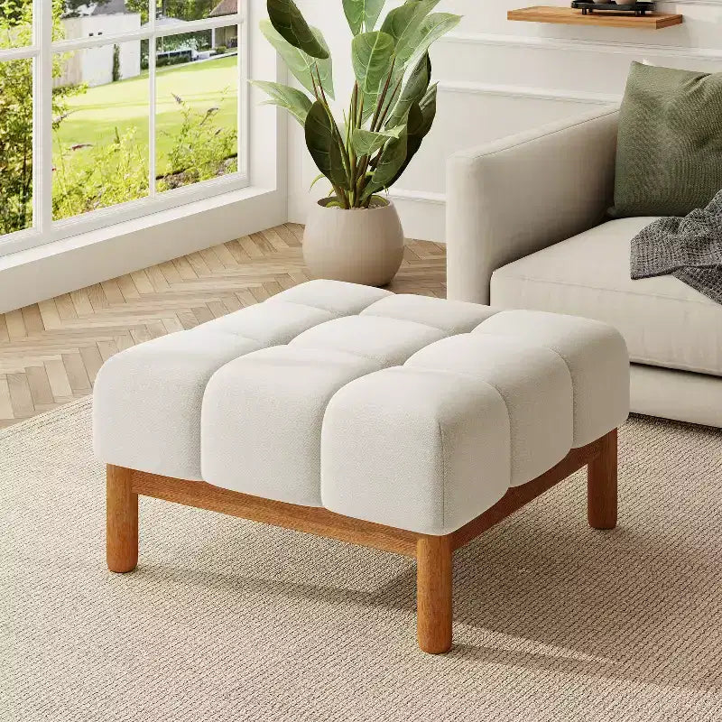 Christopher Knight Home Modern Upholstered Allen Biscuit-style Tufted Ottoman with Square shape