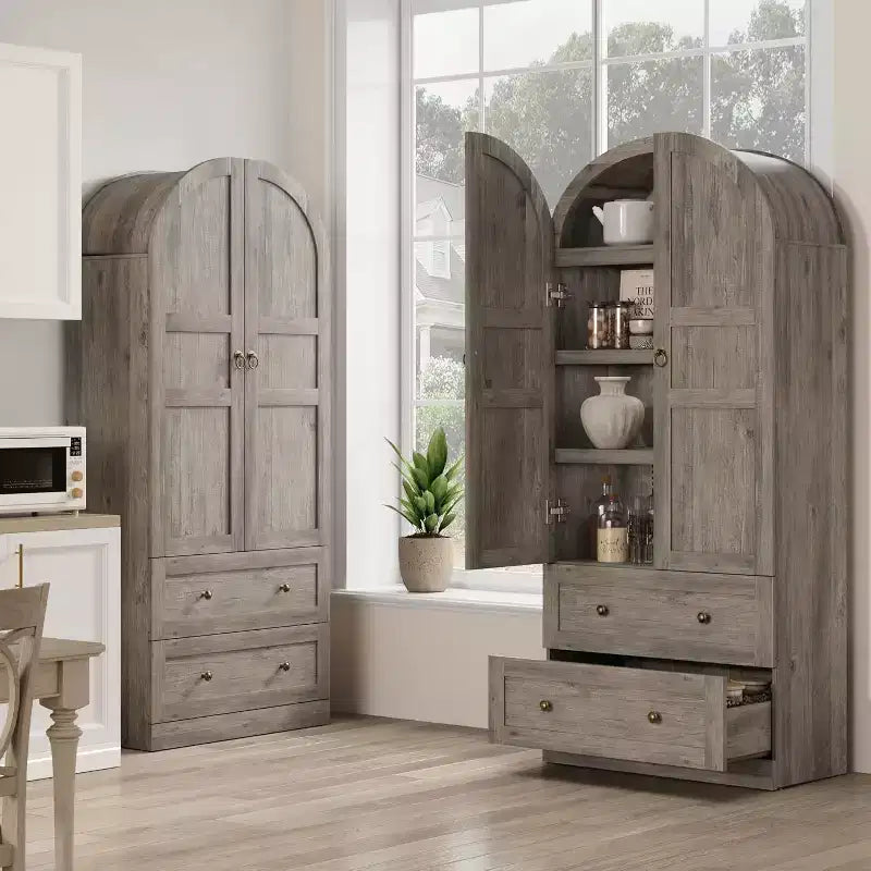 71 High Arched Bookcase Wooden Arched Bookshelf With Doors and Drawers Large Arched Display Bookcase With Storage Suitable for Office Living Room