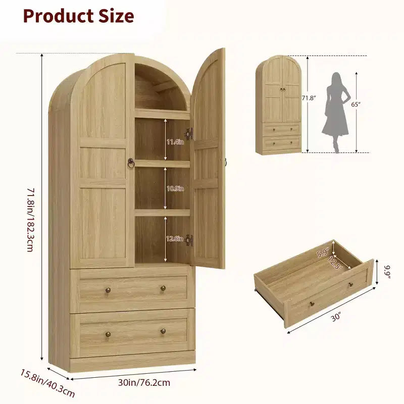 71 High Arched Bookcase Wooden Arched Bookshelf With Doors and Drawers Large Arched Display Bookcase With Storage Suitable for Office Living Room