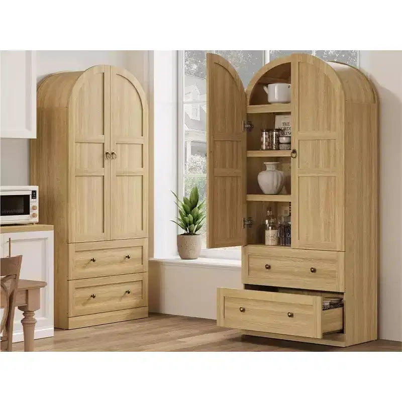 71 High Arched Bookcase Wooden Arched Bookshelf With Doors and Drawers Large Arched Display Bookcase With Storage Suitable for Office Living Room