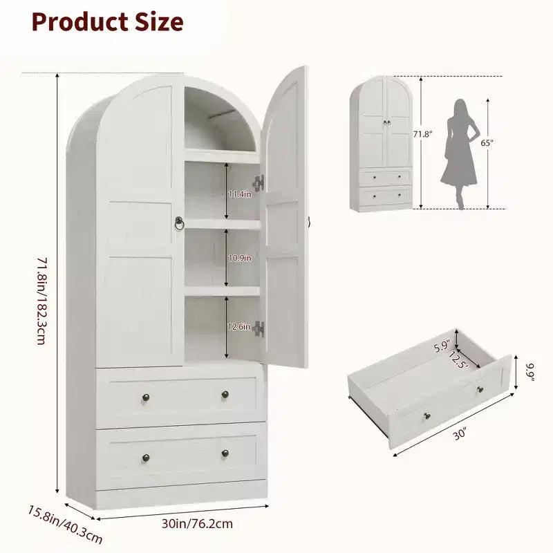 71 High Arched Bookcase Wooden Arched Bookshelf With Doors and Drawers Large Arched Display Bookcase With Storage Suitable for Office Living Room