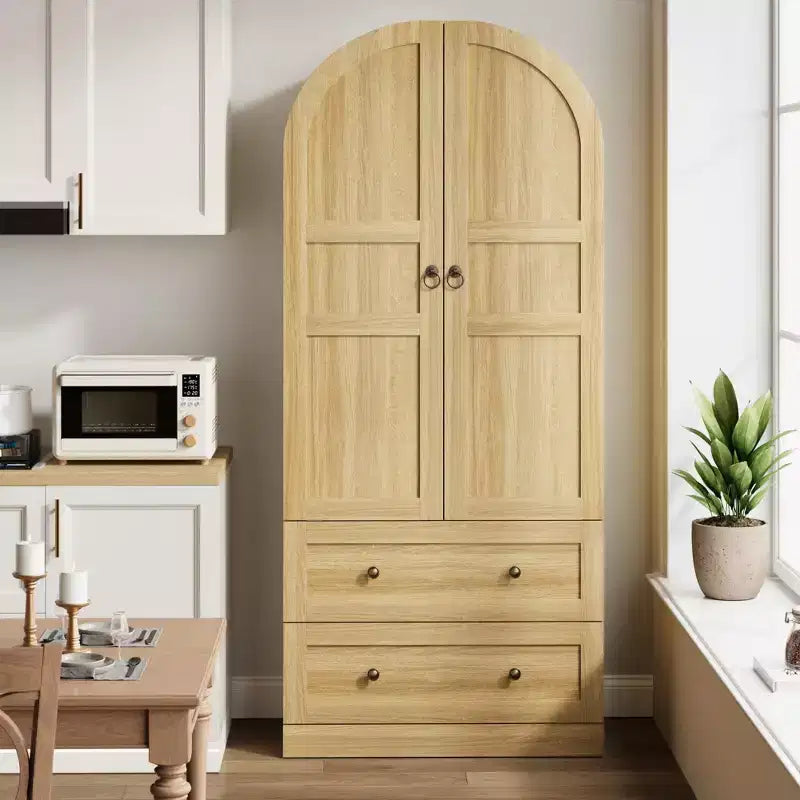 71 High Arched Bookcase Wooden Arched Bookshelf With Doors and Drawers Large Arched Display Bookcase With Storage Suitable for Office Living Room