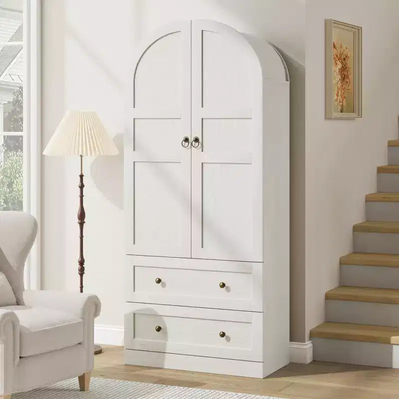 71 High Arched Bookcase Wooden Arched Bookshelf With Doors and Drawers Large Arched Display Bookcase With Storage Suitable for Office Living Room