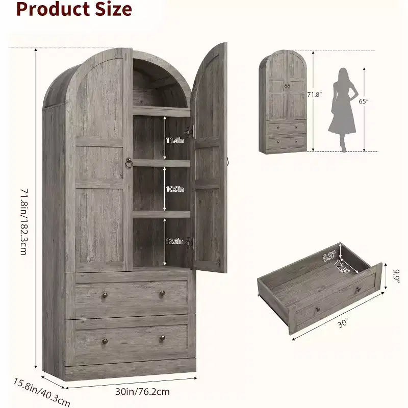 71 High Arched Bookcase Wooden Arched Bookshelf With Doors and Drawers Large Arched Display Bookcase With Storage Suitable for Office Living Room