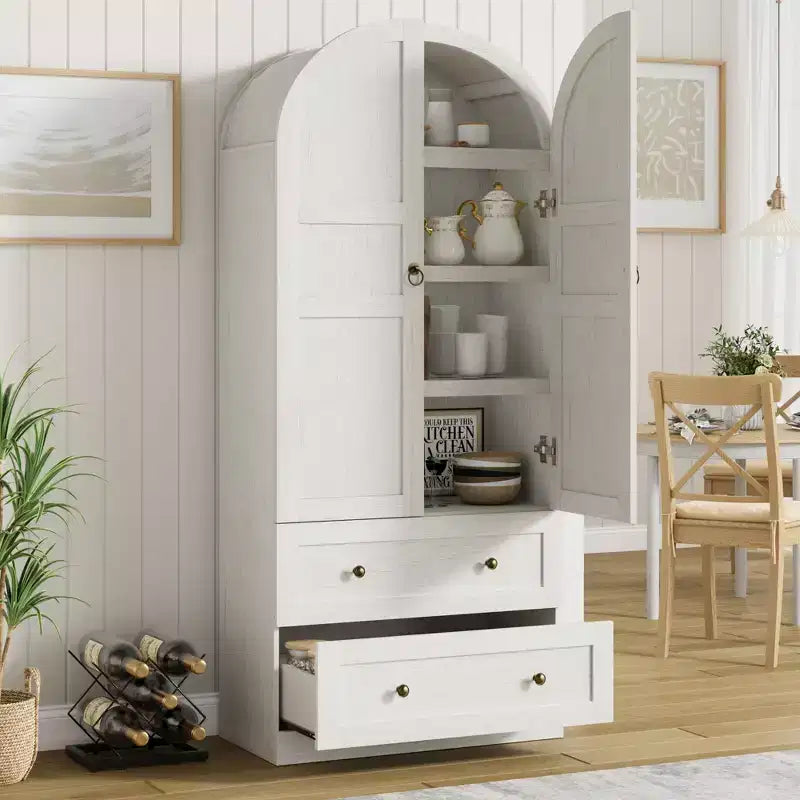 71 High Arched Bookcase Wooden Arched Bookshelf With Doors and Drawers Large Arched Display Bookcase With Storage Suitable for Office Living Room