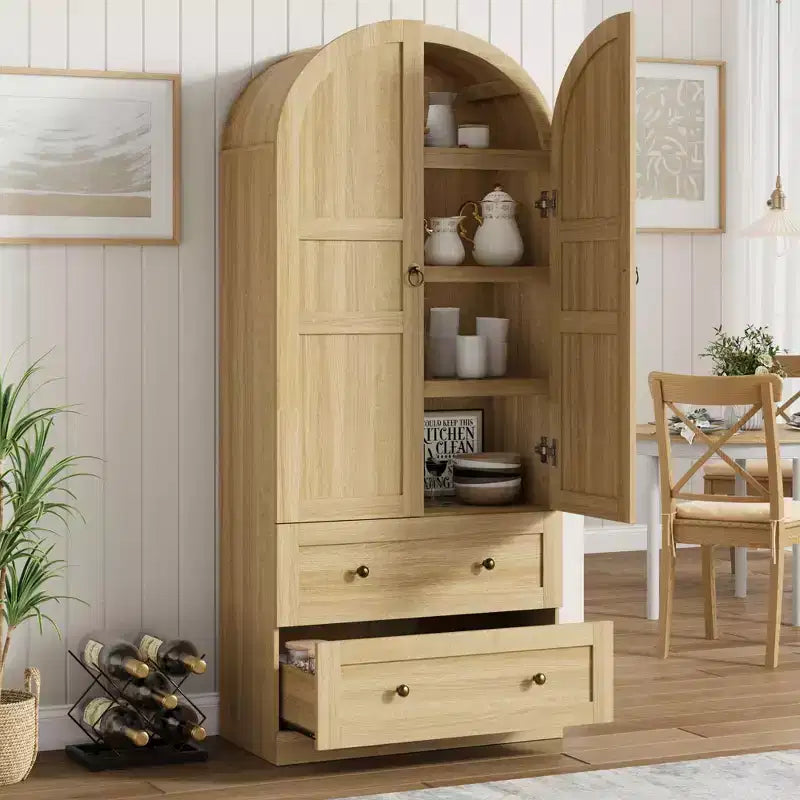 71 High Arched Bookcase Wooden Arched Bookshelf With Doors and Drawers Large Arched Display Bookcase With Storage Suitable for Office Living Room