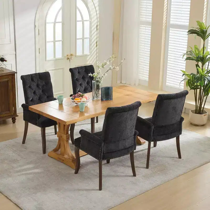 Okak Mid-Century Elegant Tufted Dining Chairs with Curved Legs for Kitchen Dining Room Chenille Upholstered Seating Arm Dining Chair