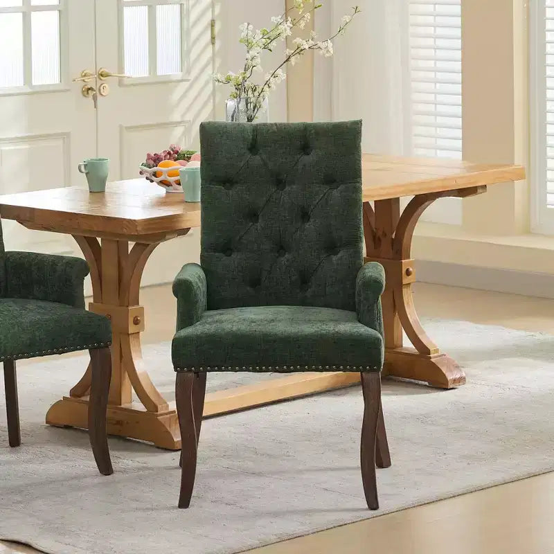 Okak Mid-Century Elegant Tufted Dining Chairs with Curved Legs for Kitchen Dining Room Chenille Upholstered Seating Arm Dining Chair
