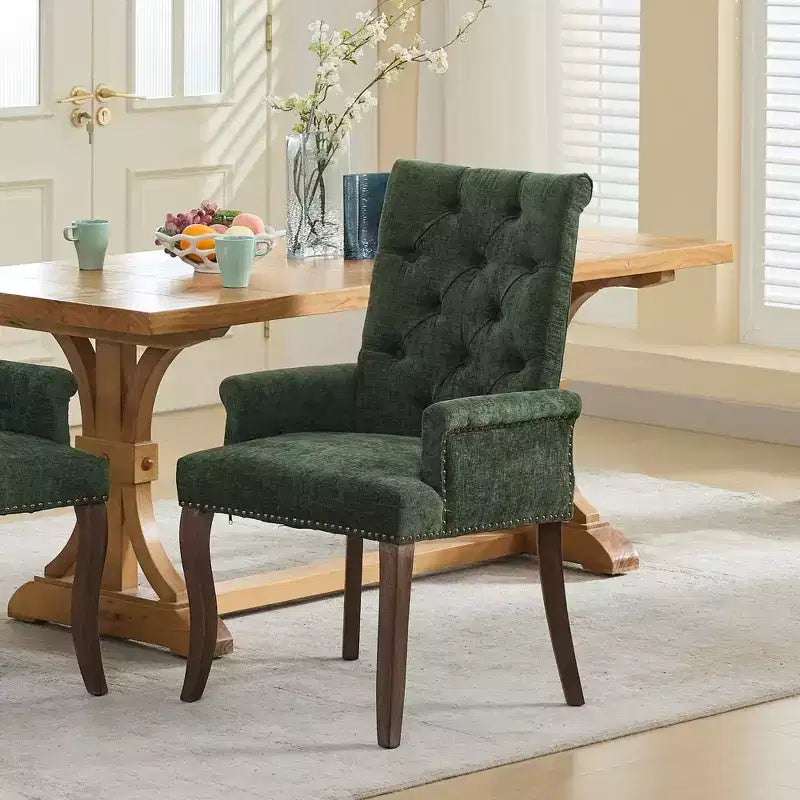 Okak Mid-Century Elegant Tufted Dining Chairs with Curved Legs for Kitchen Dining Room Chenille Upholstered Seating Arm Dining Chair