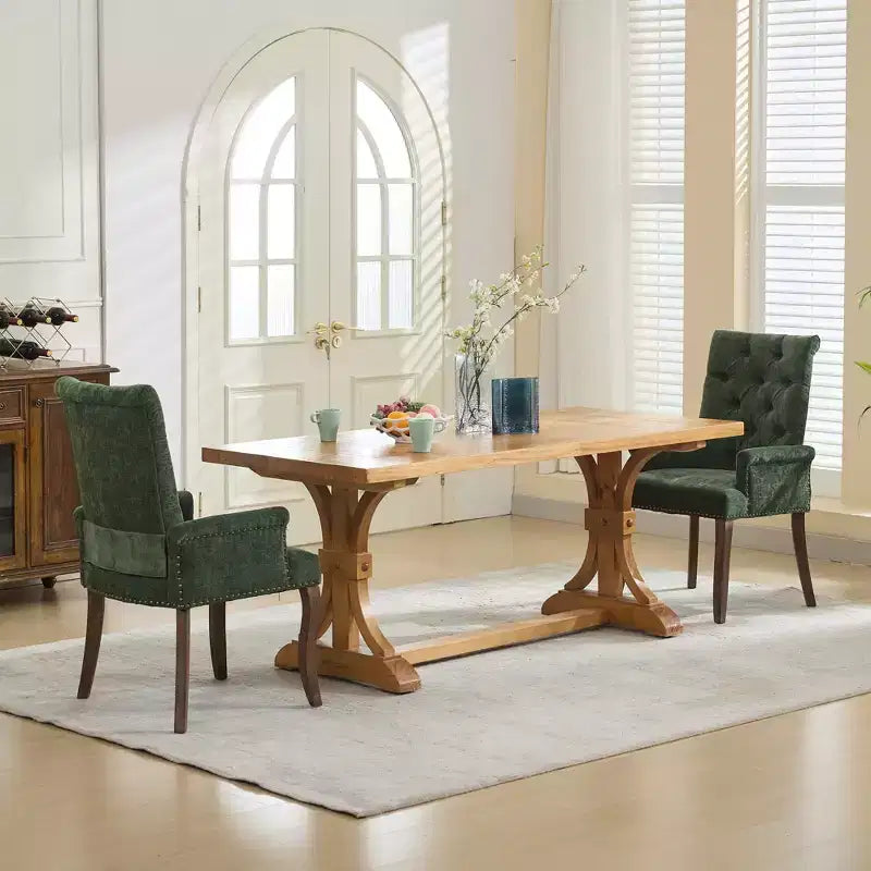 Okak Mid-Century Elegant Tufted Dining Chairs with Curved Legs for Kitchen Dining Room Chenille Upholstered Seating Arm Dining Chair
