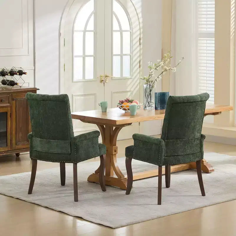 Okak Mid-Century Elegant Tufted Dining Chairs with Curved Legs for Kitchen Dining Room Chenille Upholstered Seating Arm Dining Chair