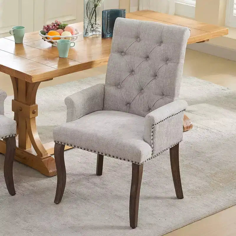 Okak Mid-Century Elegant Tufted Dining Chairs with Curved Legs for Kitchen Dining Room Chenille Upholstered Seating Arm Dining Chair