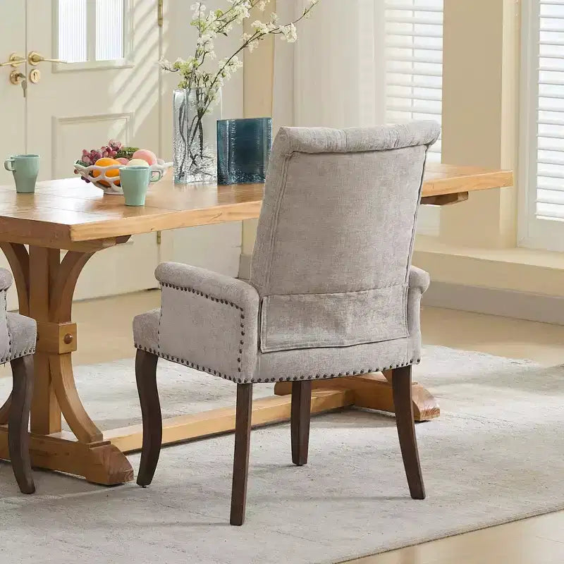Okak Mid-Century Elegant Tufted Dining Chairs with Curved Legs for Kitchen Dining Room Chenille Upholstered Seating Arm Dining Chair