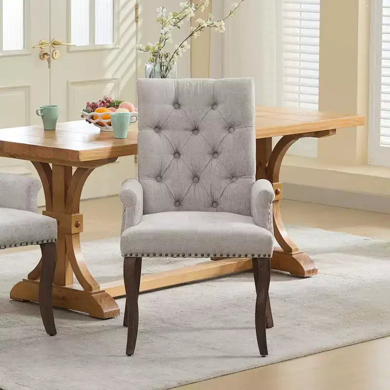 Okak Mid-Century Elegant Tufted Dining Chairs with Curved Legs for Kitchen Dining Room Chenille Upholstered Seating Arm Dining Chair