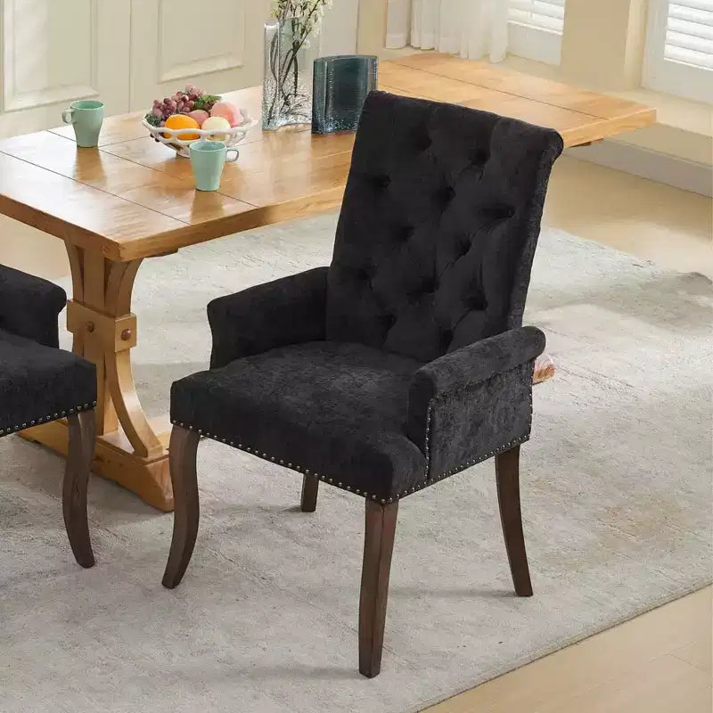 Okak Mid-Century Elegant Tufted Dining Chairs with Curved Legs for Kitchen Dining Room Chenille Upholstered Seating Arm Dining Chair