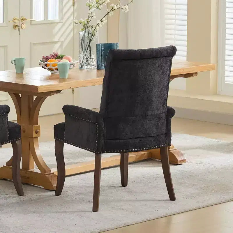 Okak Mid-Century Elegant Tufted Dining Chairs with Curved Legs for Kitchen Dining Room Chenille Upholstered Seating Arm Dining Chair