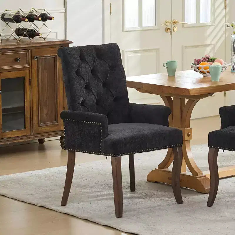 Okak Mid-Century Elegant Tufted Dining Chairs with Curved Legs for Kitchen Dining Room Chenille Upholstered Seating Arm Dining Chair