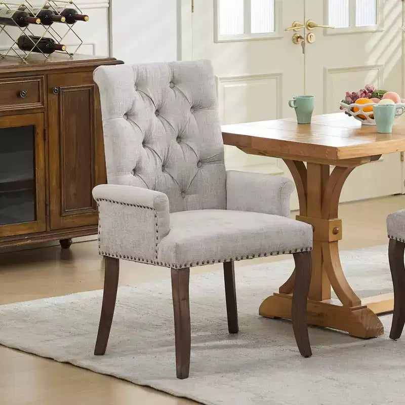 Okak Mid-Century Elegant Tufted Dining Chairs with Curved Legs for Kitchen Dining Room Chenille Upholstered Seating Arm Dining Chair