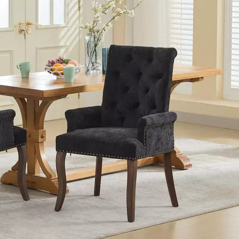 Okak Mid-Century Elegant Tufted Dining Chairs with Curved Legs for Kitchen Dining Room Chenille Upholstered Seating Arm Dining Chair