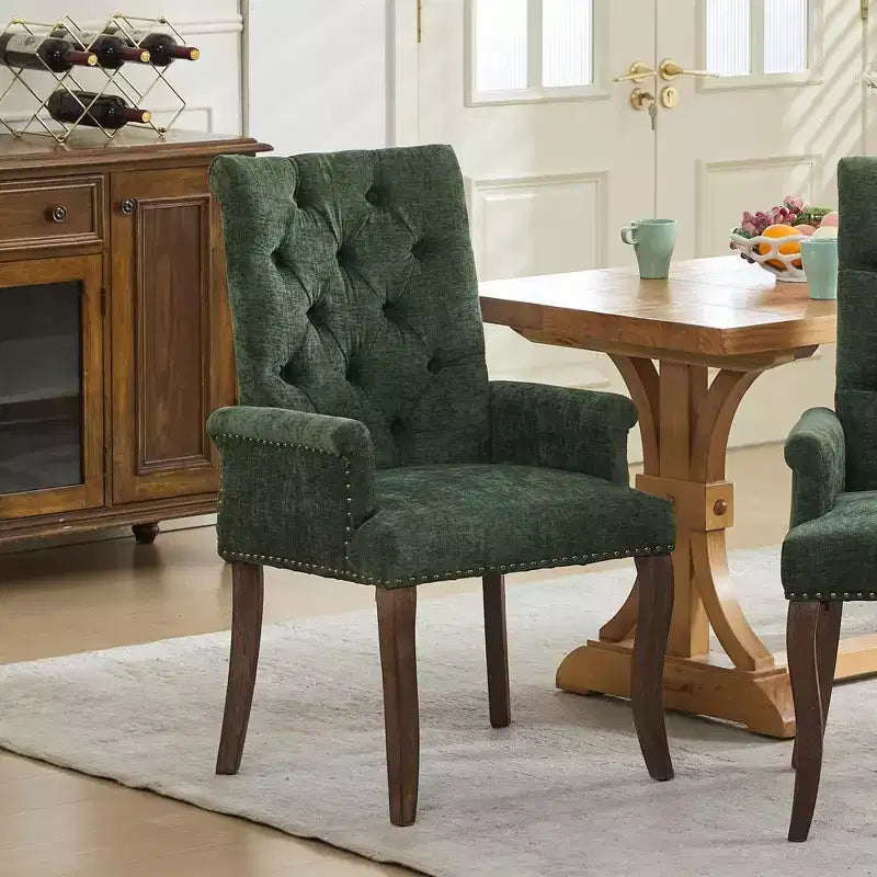 Okak Mid-Century Elegant Tufted Dining Chairs with Curved Legs for Kitchen Dining Room Chenille Upholstered Seating Arm Dining Chair