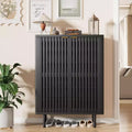 Wooden shoe cabinet with louvered doors freestanding narrow entryway and hallway shoe rack accommodates 24 pairs of shoes.