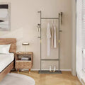 Freestanding Wooden Coat Rack Stand Coat Tree with 5 Hooks and 2 Hangers Jacket Holder for Entryway Bedroom or Office