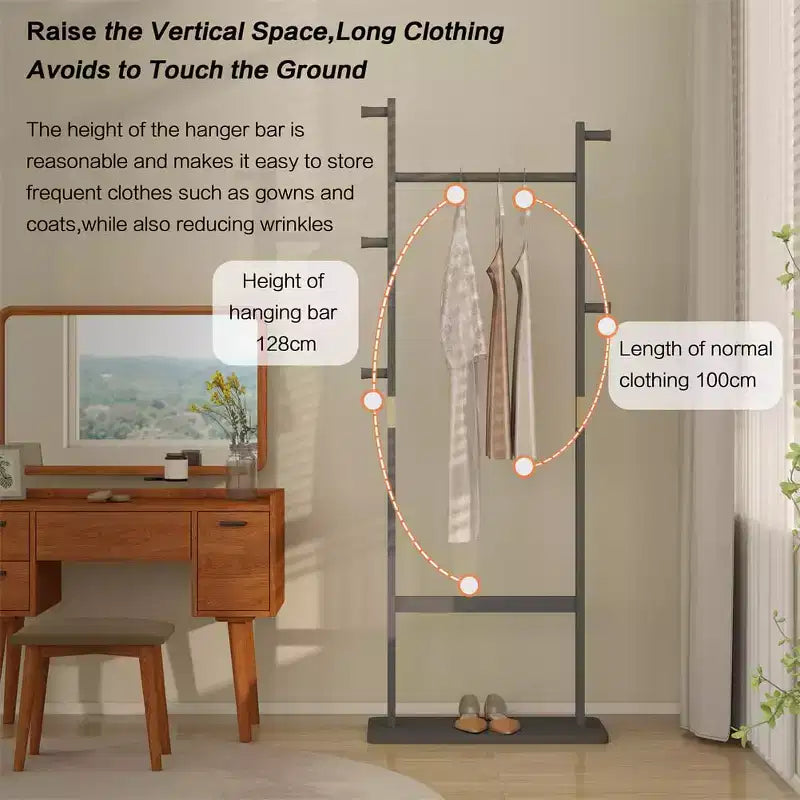 Freestanding Wooden Coat Rack Stand Coat Tree with 5 Hooks and 2 Hangers Jacket Holder for Entryway Bedroom or Office