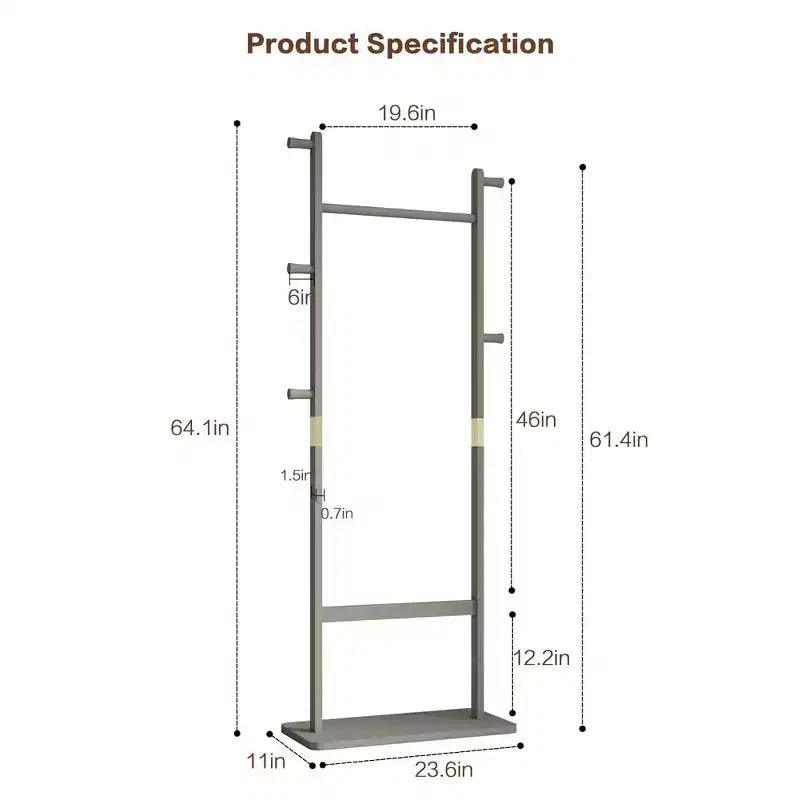 Freestanding Wooden Coat Rack Stand Coat Tree with 5 Hooks and 2 Hangers Jacket Holder for Entryway Bedroom or Office