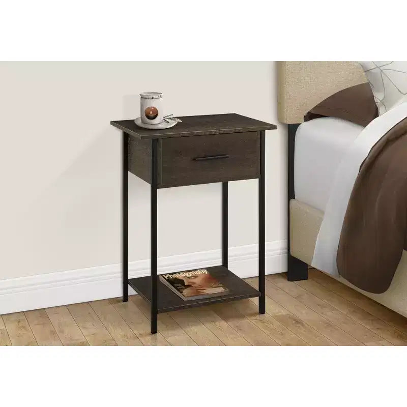 Okak Accent Side Table with Storage Drawers End Table with Bottom Shelf and Metal Legs Couch Table for Small Space Living Room