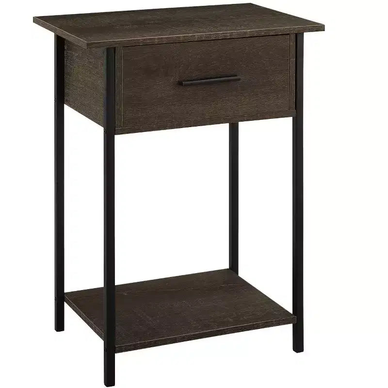 Okak Accent Side Table with Storage Drawers End Table with Bottom Shelf and Metal Legs Couch Table for Small Space Living Room