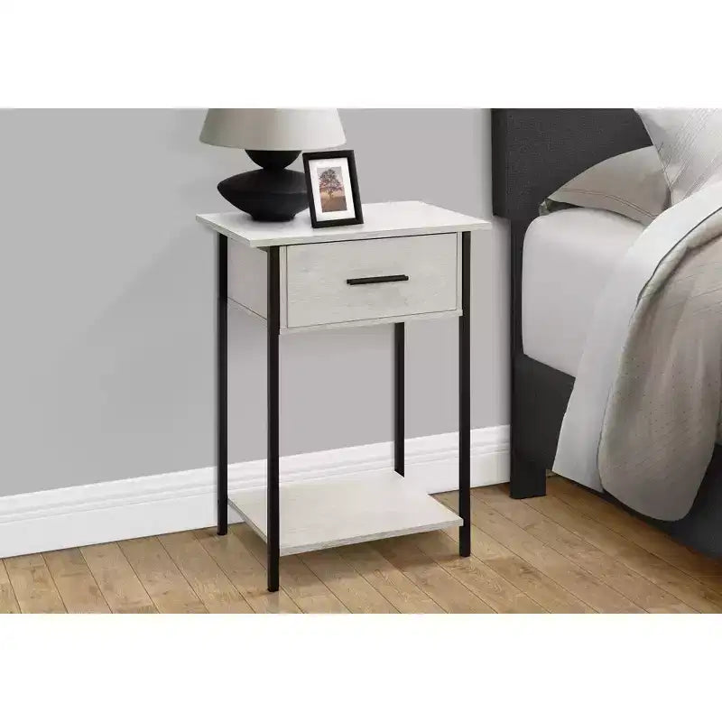 Okak Accent Side Table with Storage Drawers End Table with Bottom Shelf and Metal Legs Couch Table for Small Space Living Room
