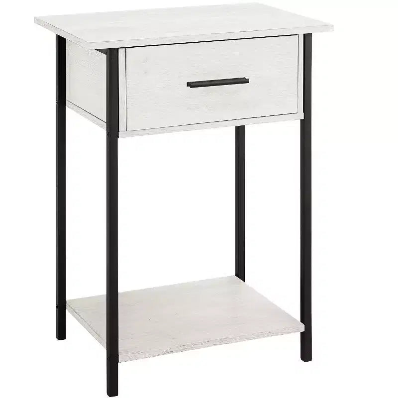 Okak Accent Side Table with Storage Drawers End Table with Bottom Shelf and Metal Legs Couch Table for Small Space Living Room