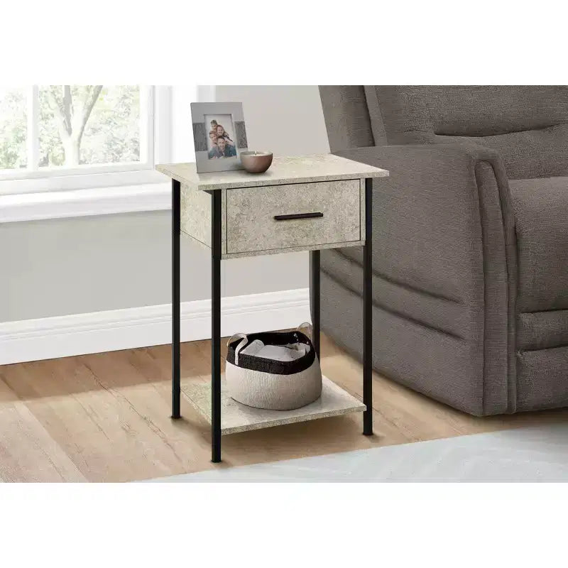 Okak Accent Side Table with Storage Drawers End Table with Bottom Shelf and Metal Legs Couch Table for Small Space Living Room