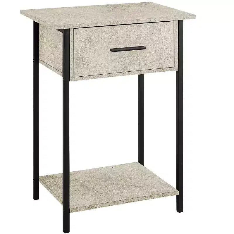 Okak Accent Side Table with Storage Drawers End Table with Bottom Shelf and Metal Legs Couch Table for Small Space Living Room