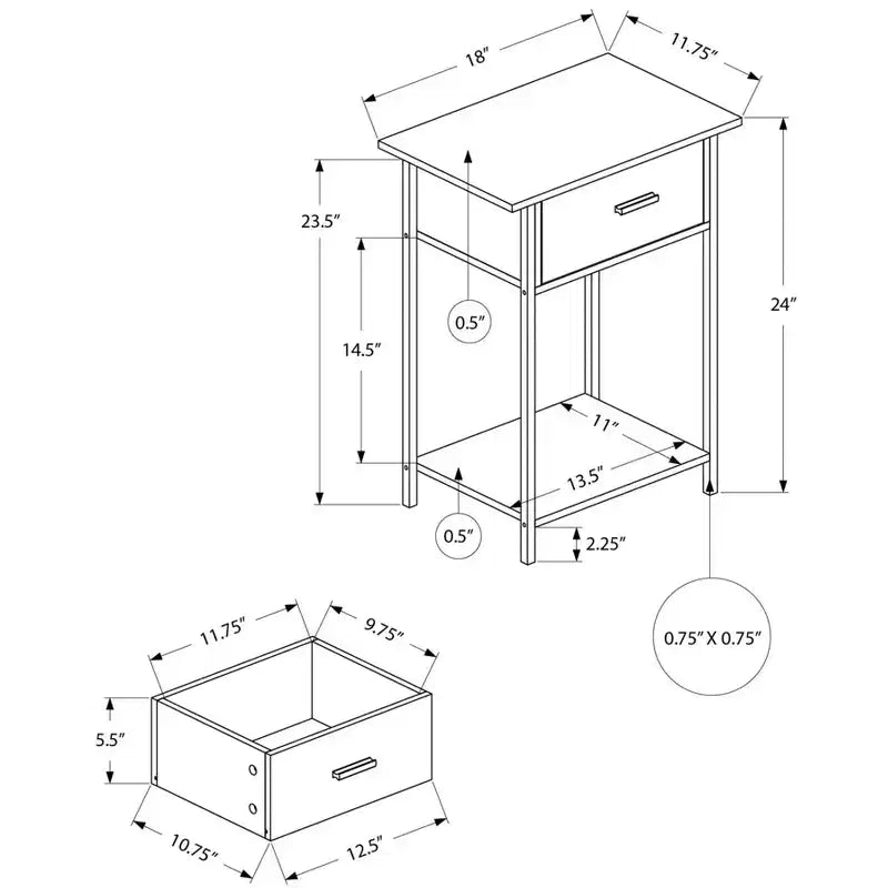Okak Accent Side Table with Storage Drawers End Table with Bottom Shelf and Metal Legs Couch Table for Small Space Living Room