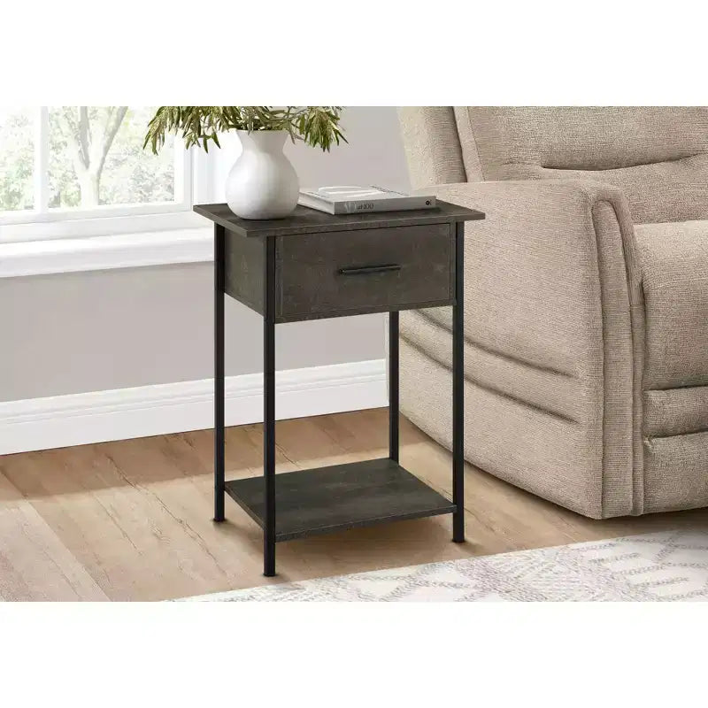 Okak Accent Side Table with Storage Drawers End Table with Bottom Shelf and Metal Legs Couch Table for Small Space Living Room