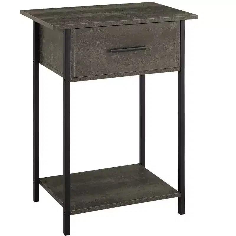 Okak Accent Side Table with Storage Drawers End Table with Bottom Shelf and Metal Legs Couch Table for Small Space Living Room