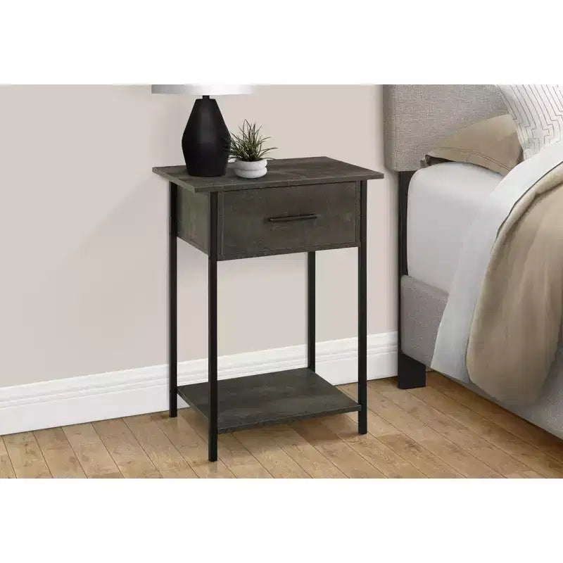 Okak Accent Side Table with Storage Drawers End Table with Bottom Shelf and Metal Legs Couch Table for Small Space Living Room