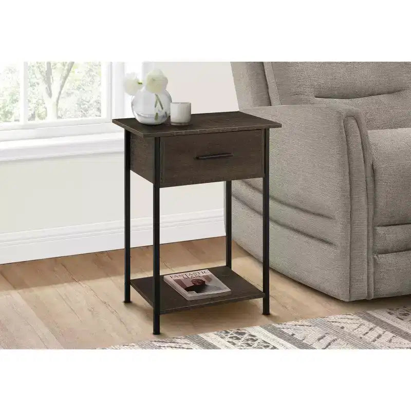 Okak Accent Side Table with Storage Drawers End Table with Bottom Shelf and Metal Legs Couch Table for Small Space Living Room