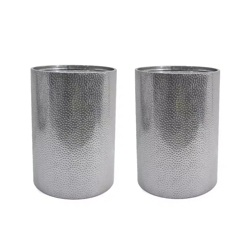 Okak Modern Round End Table with Hammer Marks Cylindrical Side Table with Groove Design Couch Table for Living Room Bedroom Set of 2