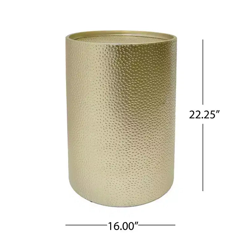 Okak Modern Round End Table with Hammer Marks Cylindrical Side Table with Groove Design Couch Table for Living Room Bedroom Set of 2