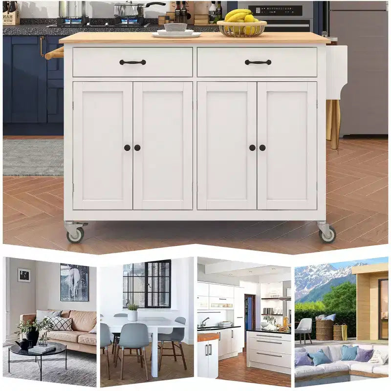 Okak Modrn Kitchen Island with Drop Leaf & Adjustable Shelves Rolling Kitchen Cart with Wheels & Drawers Storage Cabinet Folding Dining Table