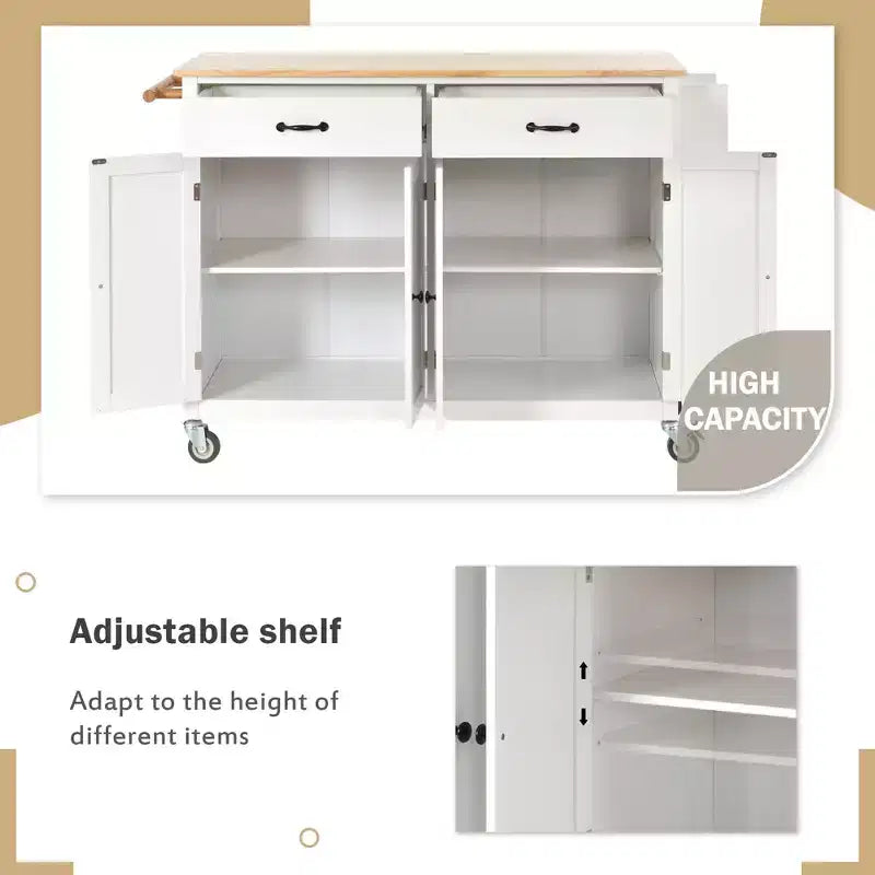 Okak Modrn Kitchen Island with Drop Leaf & Adjustable Shelves Rolling Kitchen Cart with Wheels & Drawers Storage Cabinet Folding Dining Table