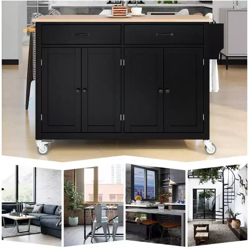Okak Modrn Kitchen Island with Drop Leaf & Adjustable Shelves Rolling Kitchen Cart with Wheels & Drawers Storage Cabinet Folding Dining Table